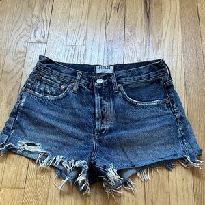 Agolde Dark Blue Distressed Denim Cutoff Shorts